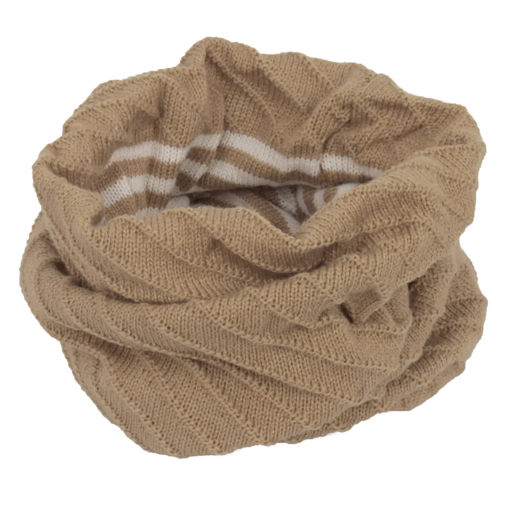 W327B Beige Warm Knitted Winter Scarf Hat 2In1