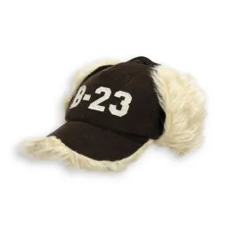 W54C Brown Warm Eared Winter Hat With Visor Insulated With Acrylic Fur Fastened At The Neck