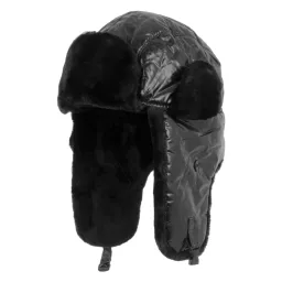 W132B Black-Black Warm Winter Hat Waterproof With Soft Fur Trim