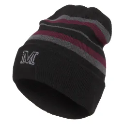 W305B Winter Hat With Knitted Stripes In Black And Red For A Haker Fisherman Beanie