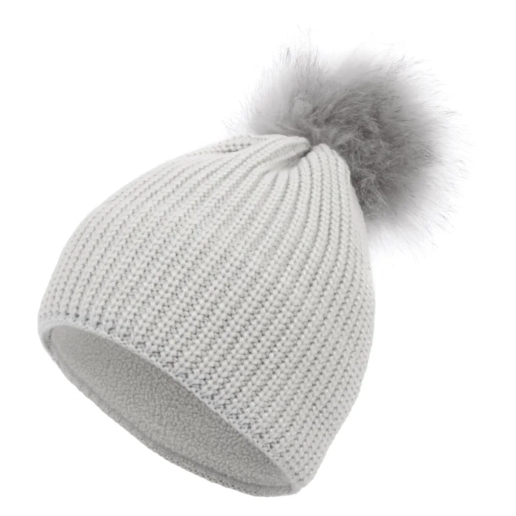 W318D Szara Polar Fashion czapka zimowa z pomponem ocieplana beanie oryginalny design