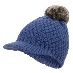 W325D Niebieska Haker damska zimowa czapka z dzianiny oryginalny design z daszkiem i pomponem
