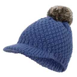 W325D Blue Haker Women'S Winter Hat With Knitwear Original Design With Visor And Pompon