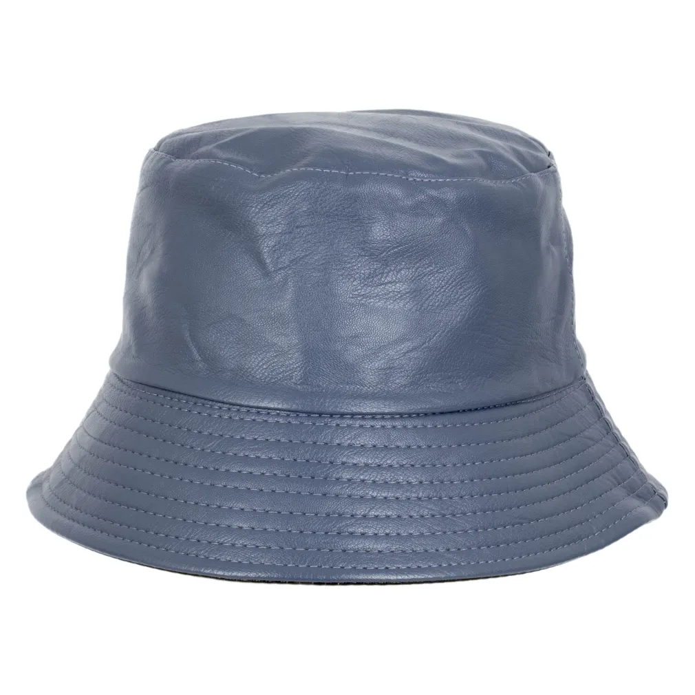 R236E Niebiesko czarny skórzany kapelusz dwustronny bucket rybacki Polar Fashion