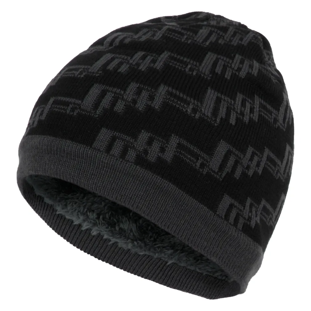 W351C Black Warm Hat Knitted With Soft Faux Fur Lining