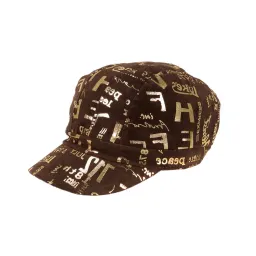 K31C Brązowy zamszowy kaszkiet damski czapka w literki 