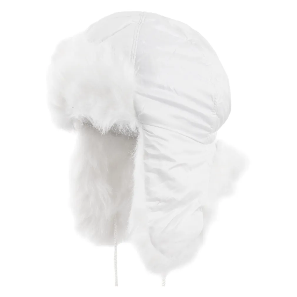 W163A White Women'S Eared Winter Hat With Ortalion Insulated Fur