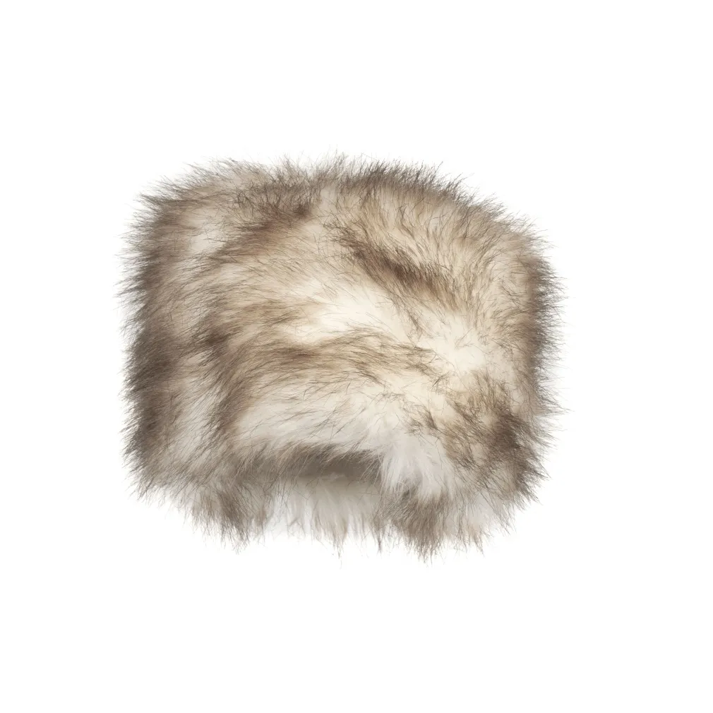 W121B Beige-White Melange Warm Winter Hat Faux Fur With Fleece