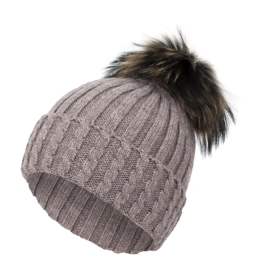 W401C Purple Women'S Knitted Winter Hat With A Pompom