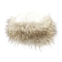 W222F Ecru A Warm Toque With Eko-Leather With Fur