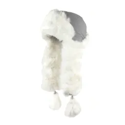 W230A White Grey A Warm Winter Hat With Long-Eared Earflaps