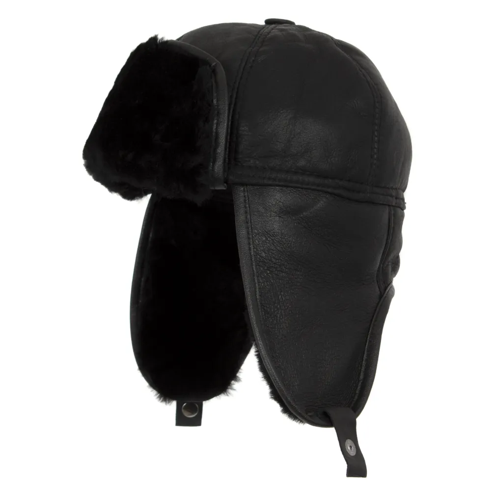 W442B Pilot Winter Eared Hat Leather