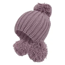 W229H Purple Warm Knitted Winter Hat With Decorative Pom-Poms