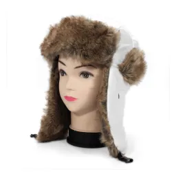 W106A White Eared Winter Hat With Eco-Leather And Artificial Fur