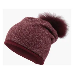 W371C Red Polar Fashion Winter Hat Elegant With Cashmere Shiny Pompon With Jenot