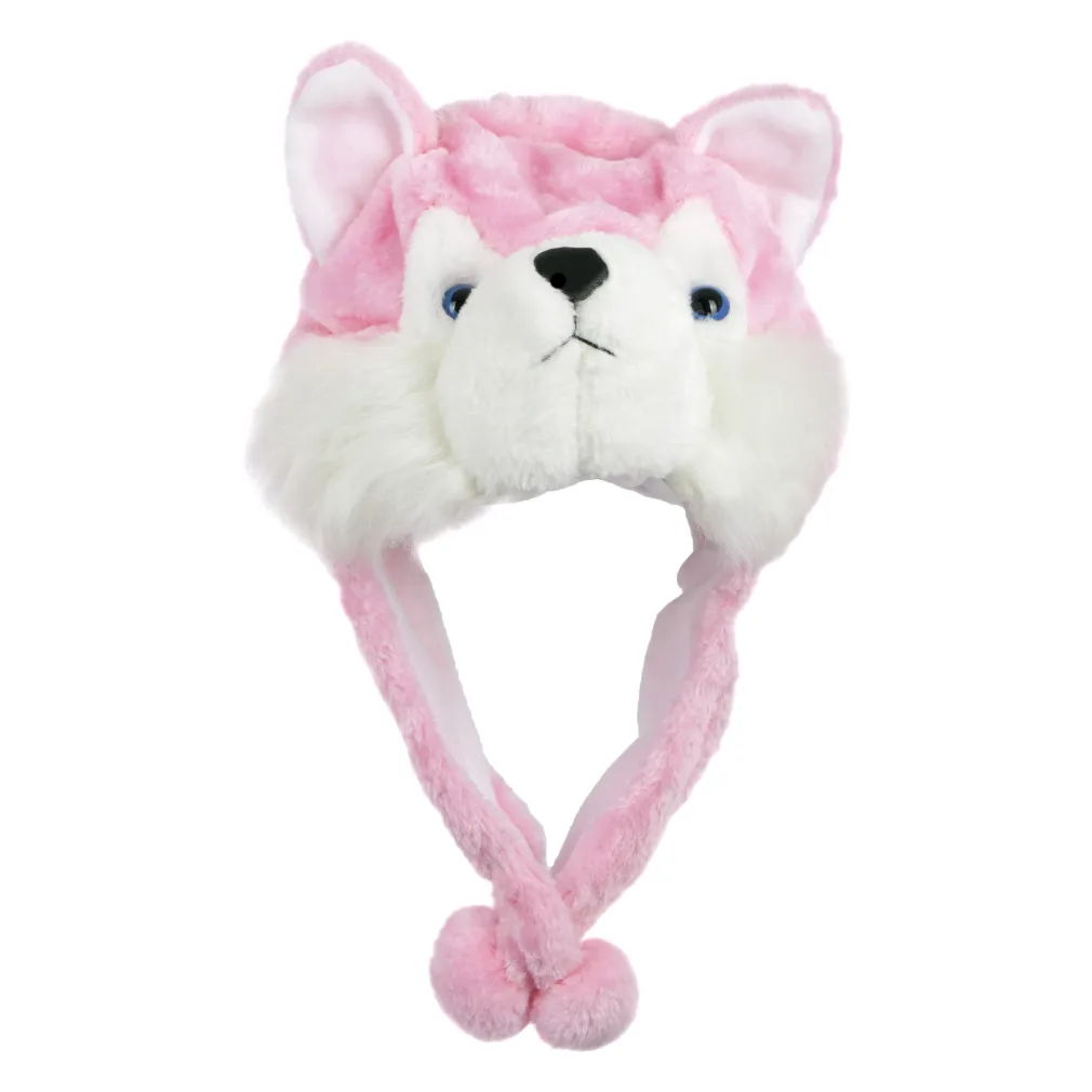 W216J Husky Pink Warm Winter Hat Animal Winter Hat Eared Fastened To The Neck