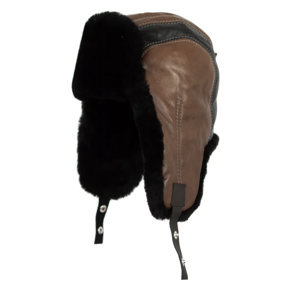 W450A Winter Long-Eared Pilot Hat Made Of Natural Leather.