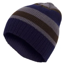 W306D Brown-Blue Haker Beanie Knitted Hat With Striped Winter Band