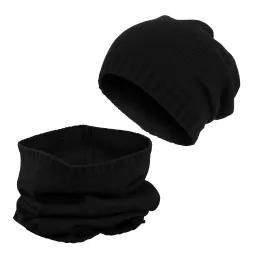 W237C Black Fashionable Set Hat Dwarf Scarf Warm In The Form Of A Cowl