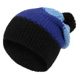 W328C Blue-Blue-Black Warm Winter Hat Beanie Type Dwarf Smurf With Three-Color Stripes Pompon Haker