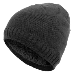 W390B Dark Grey Warm Hat Knitted With A Furry Fleece Lining