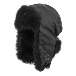 W225E Black Matte Modern Ear Flap Winter Hat Eco Leather