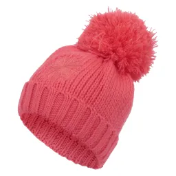 W218J Red Women'S Winter Hat Knitted Acrylic With Pompon