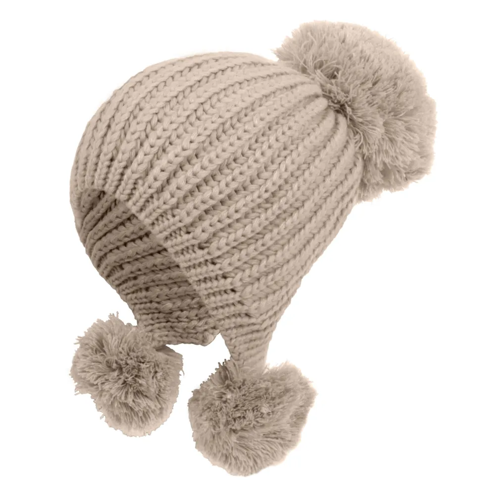 W221C Beige A Warm Winter Hat With Knitwear With Pompon