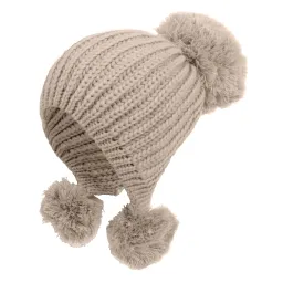 W221C Beige A Warm Winter Hat With Knitwear With Pompon