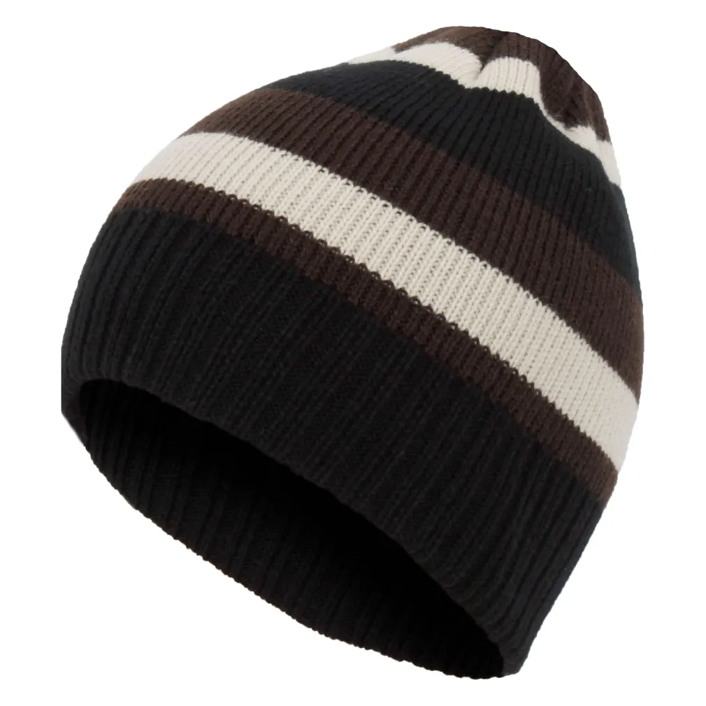 W306C Brązowo-czarna Haker beanie opinająca czapka z dzianiny zimowa w pasy