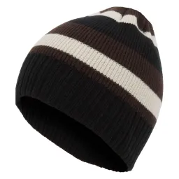 W306C Brown-Black Haker Beanie Knitted Hat With Striped Winter Pattern