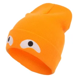 W245A Jasnopomarańczowa Beanie zabawne czapki zimowe z dzianiny oczy