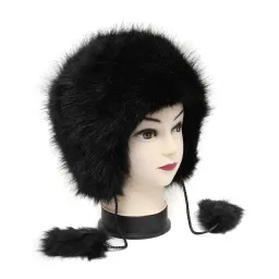 W130B Women'S Furry Lined Fleece Lined Warm Black Hat