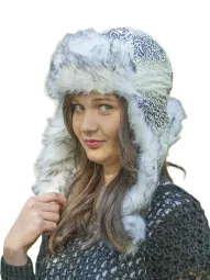 W224A White- Grey Warm Winter Hat With Long-Eared