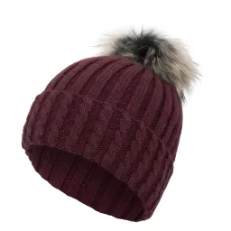 W401D Red Women'S Knitted Winter Hat With A Pompom