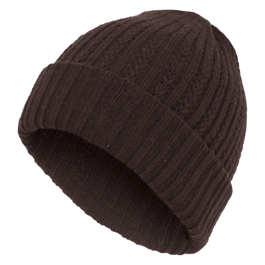 W178C Brązowa Męska zimowa czapka beanie wywijana z dzianiny ciepła