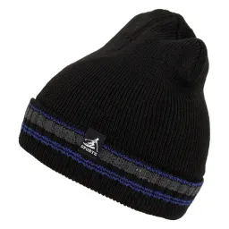 W457C Czarno-niebieskia czapka zimowa męska beanie z futerkiem