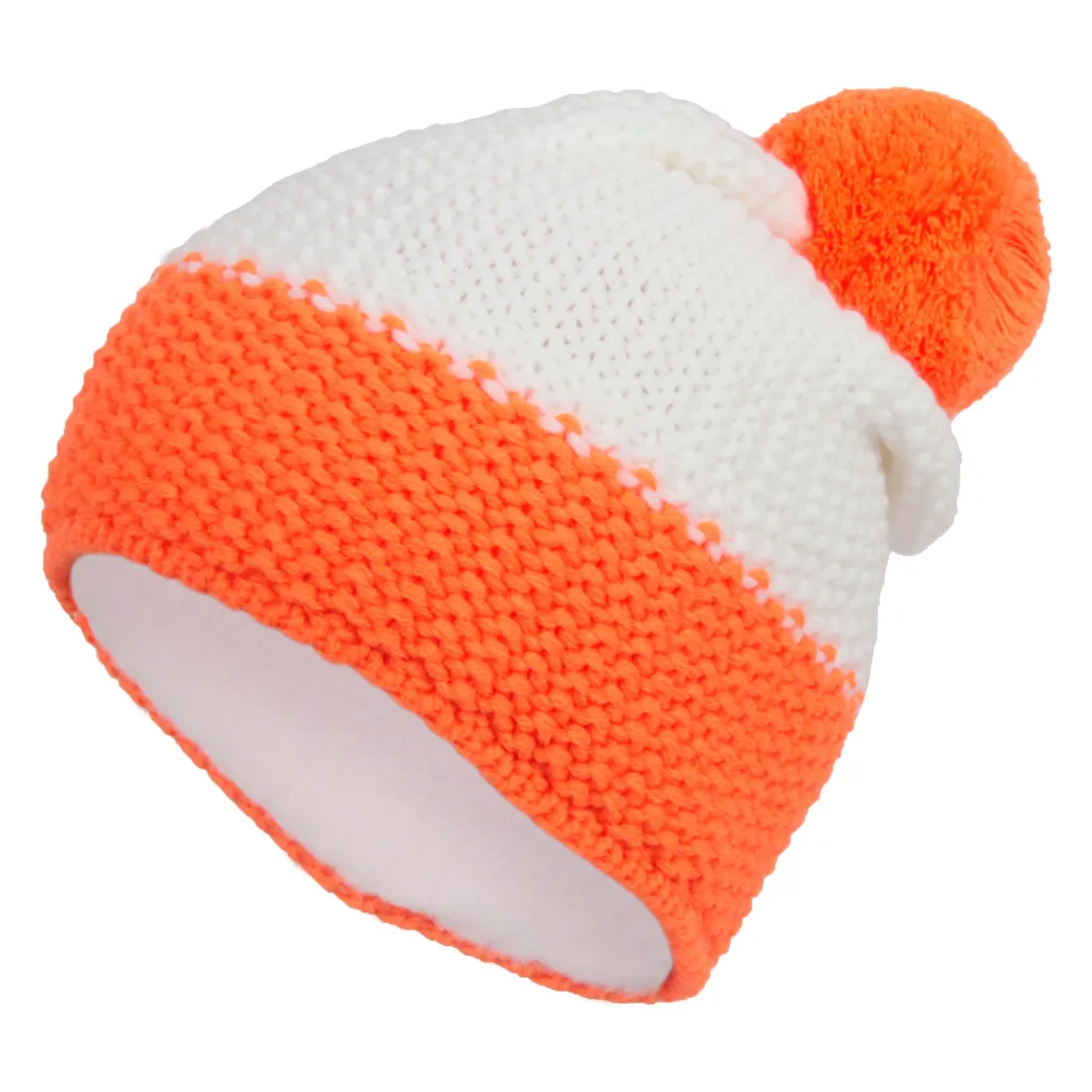 W264E White-Orange Warm Reflective Winter Hat Knitted Insulated Fleece