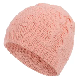 W313B Girl'S Salmon Haker Beanie Hat With Original Knitted Design