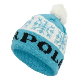 W329B Blue Polar Fashion Knitted Winter Hat Beanie Long Snowflake With Pompon