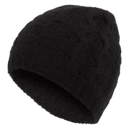 W313C Women'S Black Haker Beanie Hat With Knitted Original Design