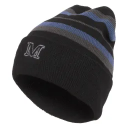 W305A Black Blue Haker Fisherman Beanie Hat For Winter With Knitted Stripes