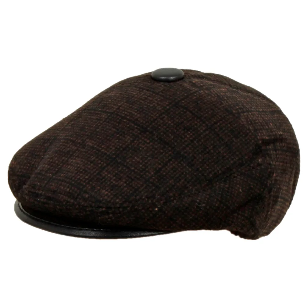 K92E Brown Men'S Flat Cap Checkered Cotton Cap