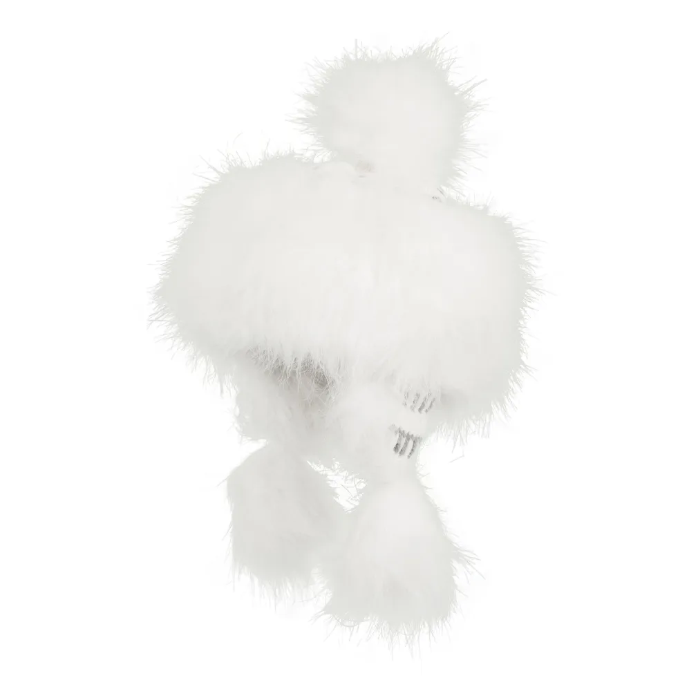 W197B White-Grey Winter Hat Warm Mongolian Hat