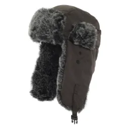 W156B Brązowa Ciepła czapka zimowa uszatka nieprzemakalna