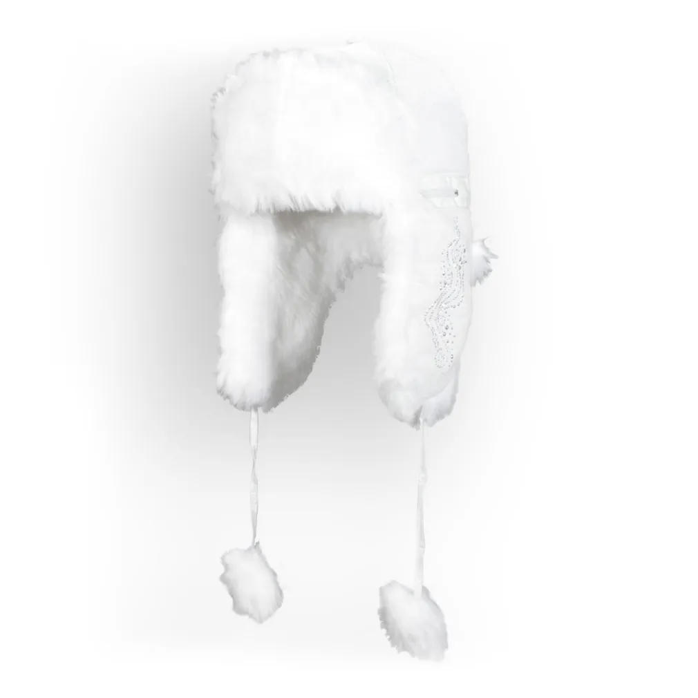 W102A Biała Ciepła zimowa czapka uszatka