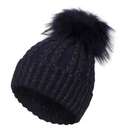 W402C Navy Women'S Knitted Winter Hat With A Pompom