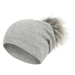 W439D Szara Polar Fashion czapka zimowa beanie wykonana z kaszmiru i wiskozy pompon z jenota