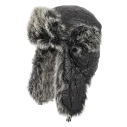 W153B Black- Grey Eared Winter Hat Warm Polyester