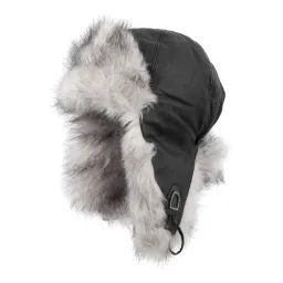 W225D Black-White Mat Fashionable Eared Winter Hat Eco Leather